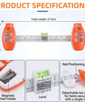 Essential Dead On Picture Hanging Level And Frame Alignment Ruler For No Sweat Wall Decor Setup With Bright Orange Precision Bubble Guide showing product specifications and features.
