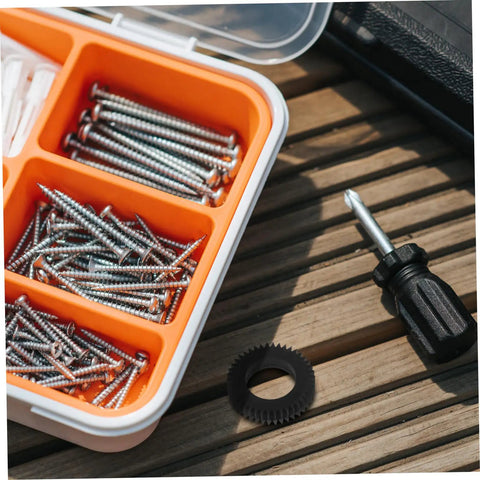 Tool case with screws, screwdriver handle, and black gear for Six Piece Counting Machine Gear Wheel For Currency Counter Replacement Spare Parts For Retail Banking Beefed Up High Precision Durable Stable Operation Money Counter Gear Cash Handling Equipment Upgrade