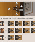 Adjusting hinges on the Walnut Display Cabinet With Glass Doors And Three Drawers App Controlled LED Lights Tall Bookcase Storage Display Case