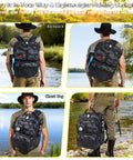 Fishing Backpack Sling Bag With Built In 139 Piece Tackle Kit And Rod Holder 24L Black Camo Gear Bag worn in various styles