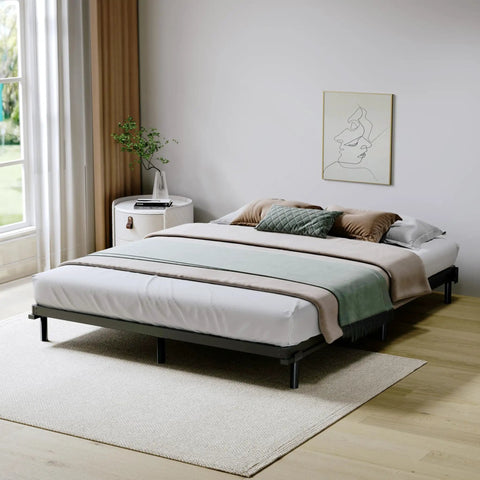 Queen Size 2 Inch Low Profile Bunkie Board With Reinforced Steel Slats And Durable Fabric Cover For Memory Foam Or Innerspring Mattresses Hella Sturdy No Fuss Setup Bedroom Glow Up in modern bedroom setting.