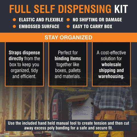 Image of Full Self Dispensing Kit for Top Notch Portable Strapping Kit With Half Inch Poly Banding Tool Three Thousand Feet Of Black Packing Seals.