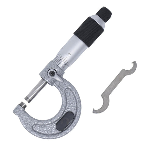 Shop-Grade Outside Micrometer 0-1 In With Carbide Tip 0.0001 In Graduations 0.00015 In Accuracy Durable Machinist Tool displayed with wrench