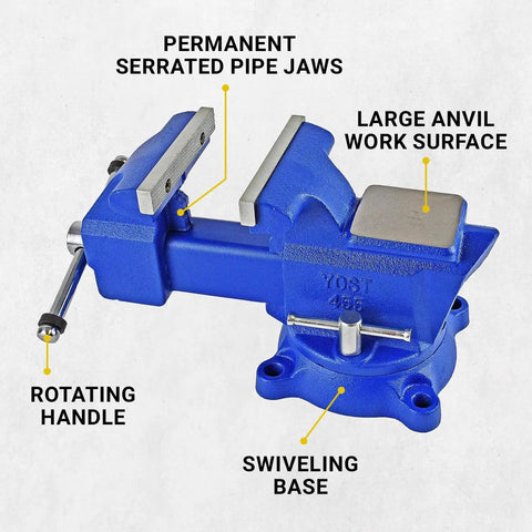 Beefy Six Point Five Inch Combination Vise For Pipe And Bench Work With Swivel Base Cast Iron And Steel U Channel Construction