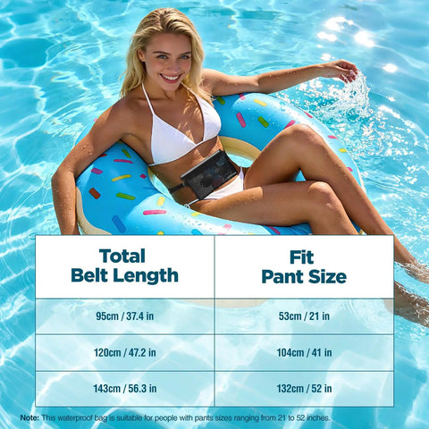 Woman in pool wearing Waterproof Fanny Pack For Women IP68 Phone Passport Pouch Floating Dry Bag Go To Beach Day Essentials