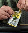 Person using lead cleaning hand wipe for Airgun Maintenance And Cleaning Kit With Silicone Lubricant And Portable Case.