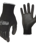 Never Slip Maximum Grip All Purpose Work Gloves For Men In Wet Dry And Oily Conditions With Polymer Palm Black Blue Extra Large Size 15 Pairs Durable Construction All Weather Ready, showing front and back view of gloves.