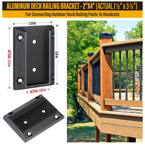 Aluminum Deck Railing Brackets Connector For 2x4 Posts To Handrails, Actual 1.5x3.5 Inches, Heavy Duty Black, 12 Pack, Durable Aluminum Alloy, Easy Install For Wooden Deck Railing Systems