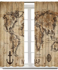 Dope World Map Curtain With Nautical Sailboat Vibe, Vintage Geography Decor For Nursery, Kids Room, Living Room, Bedroom, Kitchen, Cafe, Farmhouse Style, 42 Inch Wide By 45 Inch Long