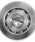 Top view of Stainless Steel Flat Ball Bearing Rollers 4 Pack With 29/32 Inch Outer Diameter And 1/4-20 X 5/8 Inch Flat Head Screw Studs Beefy Built For Heavy Use Roller Bearings For Cabinets Doors Rails And Carts
