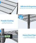 Beefy 4 Tier Wire Shelving Unit On Wheels 60 Inch Wide 24x60x72 Inches Holds Up To 2,400 Lbs Adjustable Metal Shelves black powder coated steel close-up