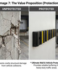 Heavy Duty Rubber Wall Bumpers For Loading Docks With A Badass Impact Resistant Base That Takes The Heat So Delivery Trucks And Forklifts Stay Secure Without Scuffing Your Warehouse Walls After Shifts displayed with unprotected wall damage.