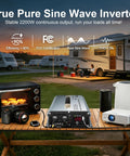 Total Game Changer Off Grid Solar Kit Packing 2200 Watt Inverter with 20A PWM Controller on a table by RV