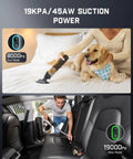 Fanttik Slim V8 APEX cordless handheld car vacuum, black; dual-view showing bed cleaning with a dog and car interior.