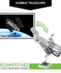 Hubble Space Telescope 3D Metal Model Kit For Teens And Adults No Glue No Solder Clip And Bend Build With Tweezers Easy Hobby Space Science Gift Hands On Fun For Makers And STEM Lovers, silver model on stand
