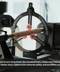 Heavy Duty Woodturning Steady Rest With Triple Rubber Rollers For 16 18 20 Inch Swing Lathes mounted on a lathe, stabilizing a wood shaft.