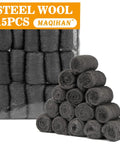 MAQIHAN steel wool pads 0000, 15pcs; dark gray rolled steel wool and stacked pads in bag