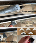 3 In 1 Silicone Caulking Tool Kit With Stainless Steel Head showing scraper, trowel, blade, and replaceable silicone pads.