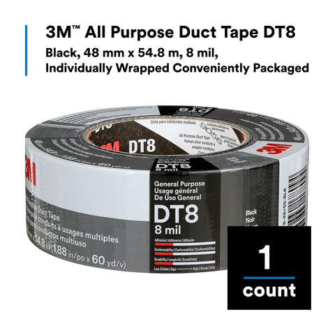 Industrial Strength Black Duct Tape For Patch Jobs And Everyday Fixes One Point Eight Eight Inch Wide By Sixty Yard Roll Eight Mil Thick