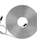 Stainless Steel Metal Garden Hose 75 Ft Flexible No Kink Water Hose For RV Drinking Potable Safe spiraled on white background