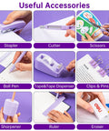 Purple Desk Organizer Set All in One Office Supplies Kit Boss Desk Must Have with Rotating Pen Holder and Stapler, Tape Dispenser