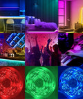 Two Rolls Of 65.6 Ft Color Changing LED Strip Lights, 130 Ft Total, Music Sync App Controlled RGB Vibe Lighting in various settings