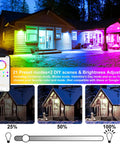 Outdoor Dope RGB Flood Light Kit With Bluetooth App Control illuminating a house with colorful lighting showcasing different brightness levels