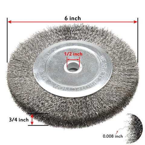 6 Inch Silicon Carbide Bench Grinder Wheel With Half Inch Arbor and Wire Brush, 120 Grit for Metal Cleaning and Polishing