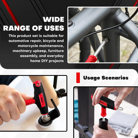 Long Arm T Handle Allen Wrench Set 14 Piece Metric And SAE Hex Keys in use for bike and furniture repair