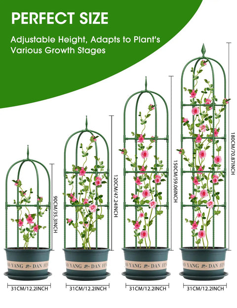Adjustable Outdoor Climbing Plant Trellis Obelisk 6Ft Rustproof PE Coated Metal for Clematis Vine, 36 to 70 inches.