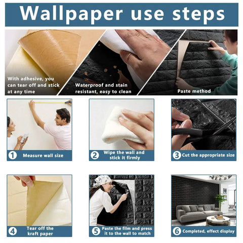 Step-by-step guide for applying Pink 3D Wall Panels Set of 10 Peel and Stick Self Adhesive Foam Brick Wallpaper for Interior Walls.
