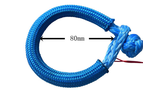 Ridiculously Strong One Quarter Inch Synthetic Soft Shackle For Atv Offroad Recovery And Boat Sailboat Halyard Towing With Badass Ten Thousand Eight Hundred Pound Break Strength Plus Load Limit Two Seven Hundred, detailed view of braided blue rope.