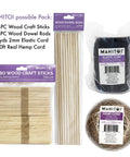 Premium Unfinished Hardwood Dowel Rods 1/4 X 12 Inches Ten Pack Smooth Finish Round Wooden Sticks packed with elastic and hemp cords.