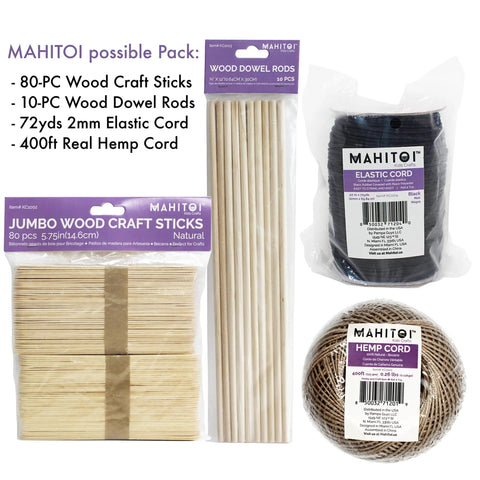 Premium Unfinished Hardwood Dowel Rods 1/4 X 12 Inches Ten Pack Smooth Finish Round Wooden Sticks packed with elastic and hemp cords.