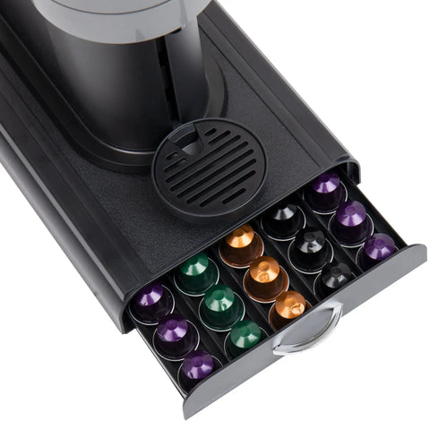Compact Single Serve Coffee Capsule Drawer Organizer Holds 50 Small Pods Upright With Flat Base, Countertop Storage Console