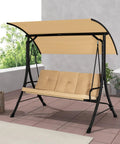 3-Seat Outdoor Porch Swing With Adjustable Canopy And Weatherproof Cover, Thick Cushions And Padded Armrests On A Sturdy Metal Frame