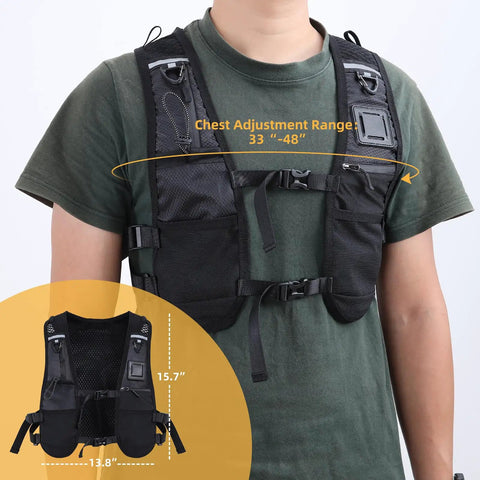 Person wearing Lightweight Hydration Running Vest Pack With Adjustable Chest Straps And Front Pockets For Easy Hydration On The Go