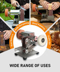 Slick Mini Belt Sander 110V With Quick Adjust Seven Speed Settings Portable Knife sharpening and wood polishing in action.