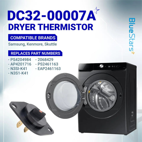Upgraded Dryer Thermistor Replacement Part For Samsung And Kenmore Dryers Easy Install DIY Friendly Plug And Play Pack Of 1 Replaces PS4204984 AP4201716 N3S1 K41 2068429 PS2461163 EAP2461163, DC32-00007A
