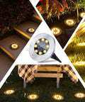 Solar Ground Yard Lights 16 Pack Easy Install Waterproof Disk LED In Ground Lights illuminating steps and garden path at night