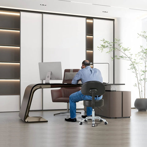 Swivel Rolling Stool With Thick Cushioned Pad, 360 Degree Adjustable Height Office Chair with back rest in home office