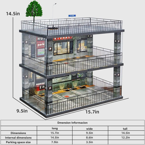 Multi-level 1 24 Scale Diecast Model Car Display Case Cabinet With USB Lights And Acrylic Cover, shown with dimensions
