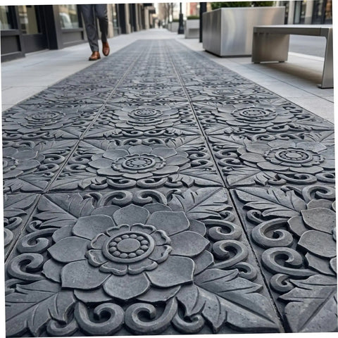 2-Pack DIY Antique Lotus Design Concrete Paver Molds For Garden Path Stepping Stones And Patio Walkway - installed view