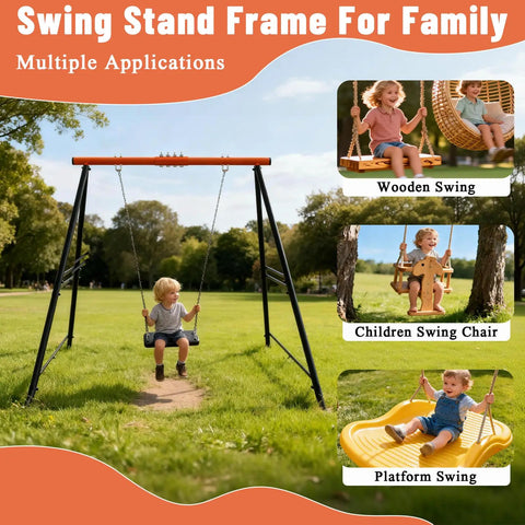 A-Frame Swing Stand For Hammock Chair, Heavy Duty Steel Frame Supports Up To 440 Lbs in park with multiple swing types