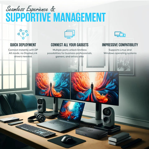 Beefed-Up Thunderbolt Docking Station For Laptops With Dual Monitors, USB-C 3.1 And USB-A Ports, 2 DisplayPort 1.4, setup