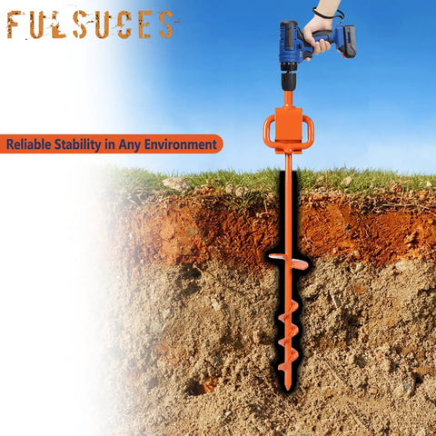 Heavy Duty 16 Inch Tent Stakes Ground Anchors Screw In With Adapter for securing outdoor setups in soil cross-section view
