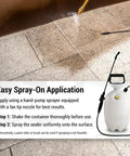 Spraying Penetrating Paver Sealer With Breathable Silane Formula on concrete pavers using a hand-pump sprayer for even application.