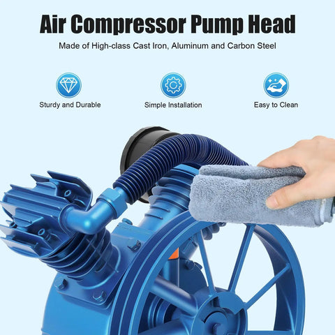 Heavy Duty Air Compressor Pump Head Upgrade 4KW 5.5HP V Type Double Cylinder Piston Motor Replacement Cast Iron Low Noise Fast Inflation 175Psi High Pressure Industrial Grade Reliable Performance