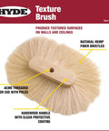 Top view of Texture Brush Large With Hemp Bristles For Ceilings And Walls Hardwood Handle showing hemp bristles and threaded handle.