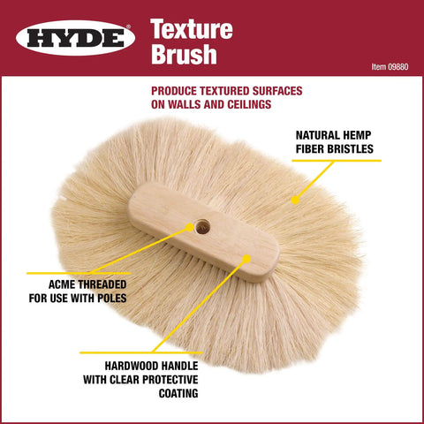 Top view of Texture Brush Large With Hemp Bristles For Ceilings And Walls Hardwood Handle showing hemp bristles and threaded handle.
